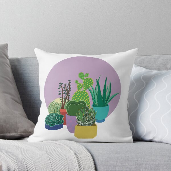 Aperçu de l'œuvre Plantes succulentes et dessin de cactus sur cercle violet créée et vendue par QuestingPixel.