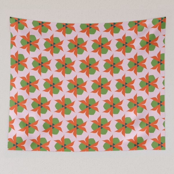 Artikelvorschau, Super Bright and Colorful Geometric Seamless Pattern in Green, White, Orange, and Pink entworfen und verkauft von cozycaroline.