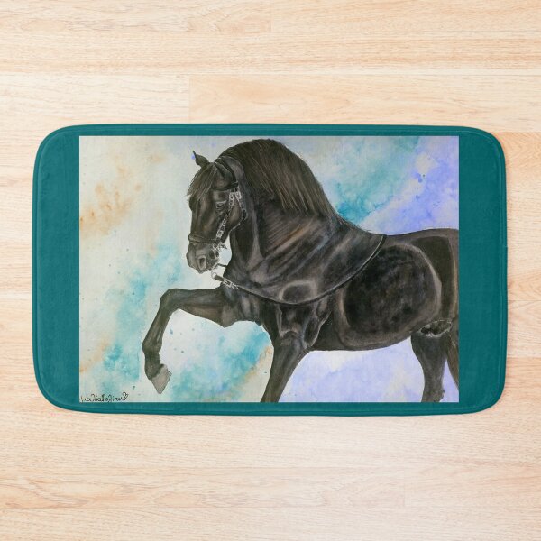 Item preview, black stallion gouache paintng designed and sold by horseaddicted.