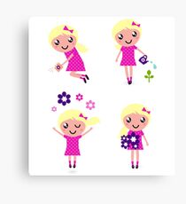 Little gardener Girl. Vector cartoon girls. Canvas Print