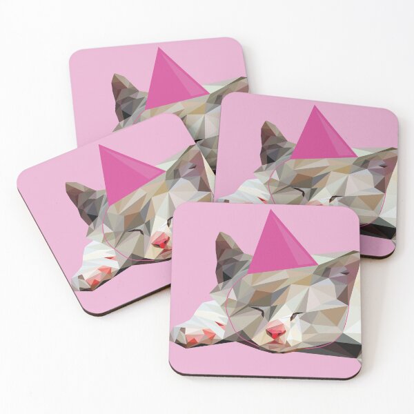 Item preview, Geometric cats portrait - cute kitten with party hat designed and sold by Itsjayrose.