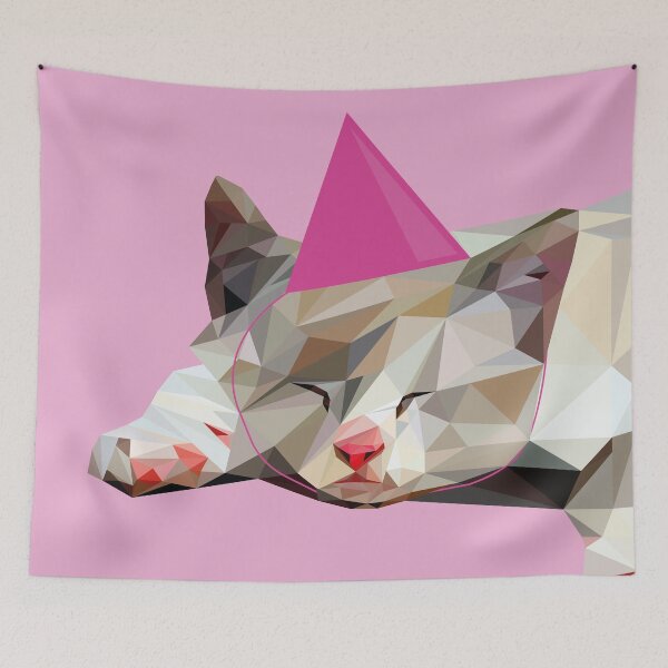 Item preview, Geometric cats portrait - cute kitten with party hat designed and sold by Itsjayrose.