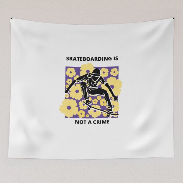 Item preview, Skateboarding no es un crimen, Skater negro Flores amarillas / moradas sobre blanco - Skater fresco y limpio designed and sold by Teetee94.
