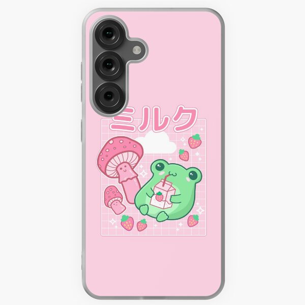 Item preview, Cute Cottagecore Frog with Strawberries in Retro 90s Kawaii Aesthetic: A Japanese Y2K Style Pink Fungi and Bubble Milk Froggy for Cyberpunk Weirdcore and Pinkish Frog Lovers designed and sold by MinistryOfFrogs.