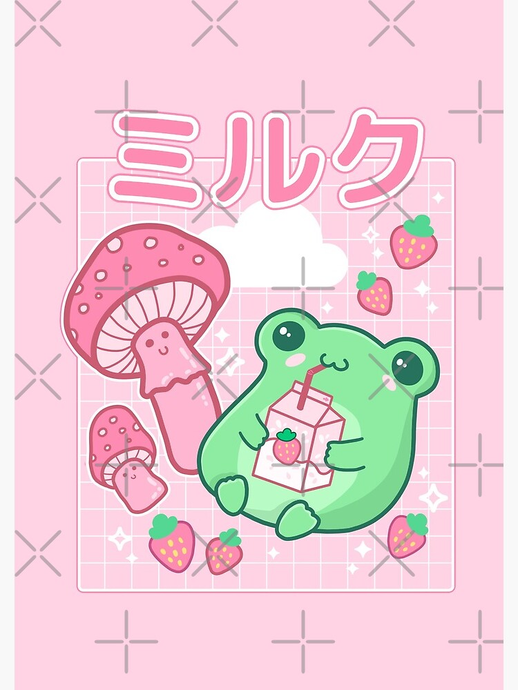 Cute Cottagecore Frog Strawberry Retro 90s Kawaii Aesthetic Y2k Japanese Pink Fungi Mushrooms