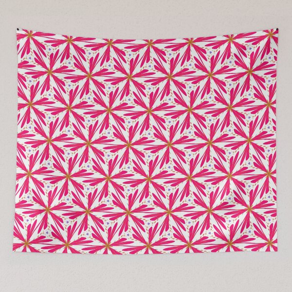 Artikelvorschau, Super Bright and Colorful Geometric Seamless Pattern of Hot Pink Flowers with Orange and Green Centers entworfen und verkauft von cozycaroline.