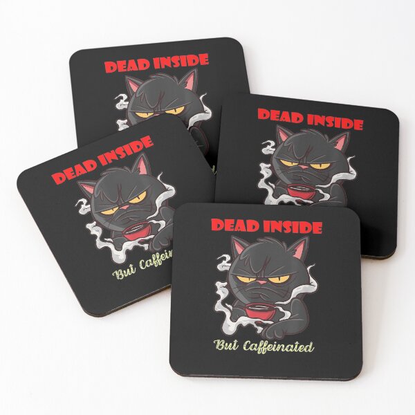 Item preview, Dead inside, But Caffeinated, Grumpy Black Cat  designed and sold by loka-Art.