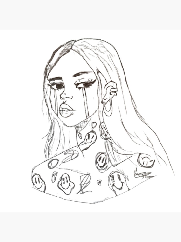 Crying Girl with Happy Face Tattoos
