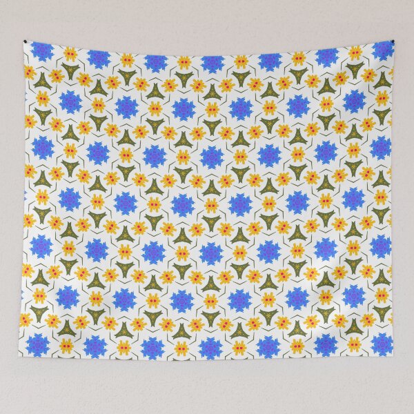 Item preview, Super Bright and Colorful Geometric Pattern with Blue an Yellow Flowers designed and sold by cozycaroline.