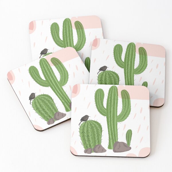 Item preview, Adorable Rainy Day Saguaro Cactus and Wren Pattern in Green and Pink designed and sold by cozycaroline.