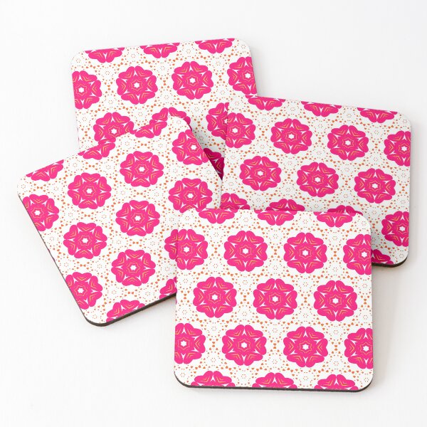 Item preview, Super Bright and Colorful Geometric Pattern of Hot Pink Flowers and Orange Speckles designed and sold by cozycaroline.