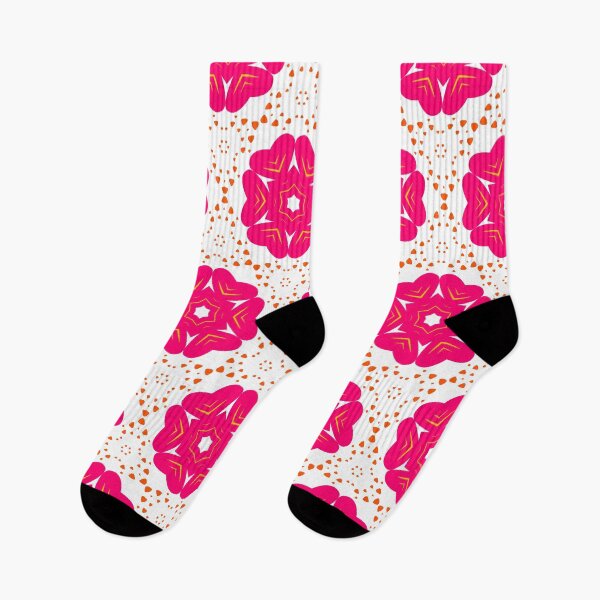 Item preview, Super Bright and Colorful Geometric Pattern of Hot Pink Flowers and Orange Speckles designed and sold by cozycaroline.