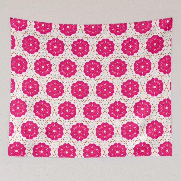Artikelvorschau, Super Bright and Colorful Geometric Pattern of Hot Pink Flowers and Orange Speckles entworfen und verkauft von cozycaroline.