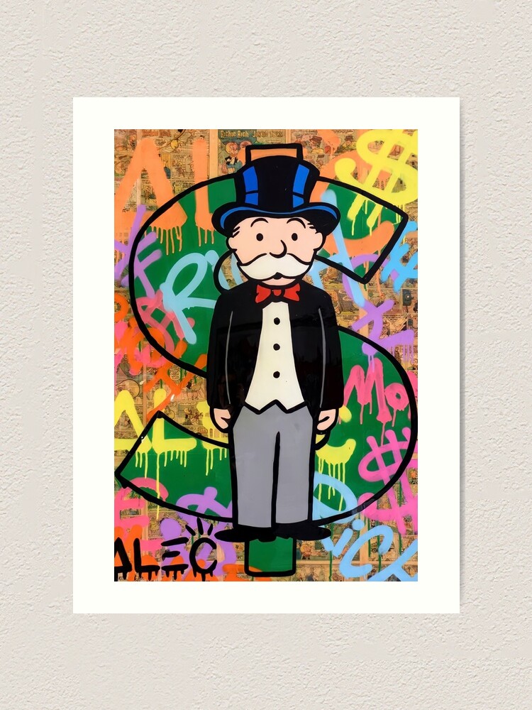 Alec Monopoly Canvas Mr Monopoly with Can + Dollar Bag Art Framed Wall  Picture