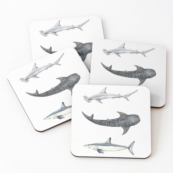 Aperçu de l'œuvre Trio de requins : requin marteau, requin baleine et requin mako créée et vendue par chloeyzoard.