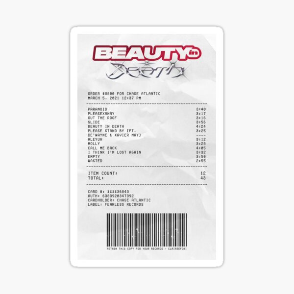 beauty in death album receipt Sticker