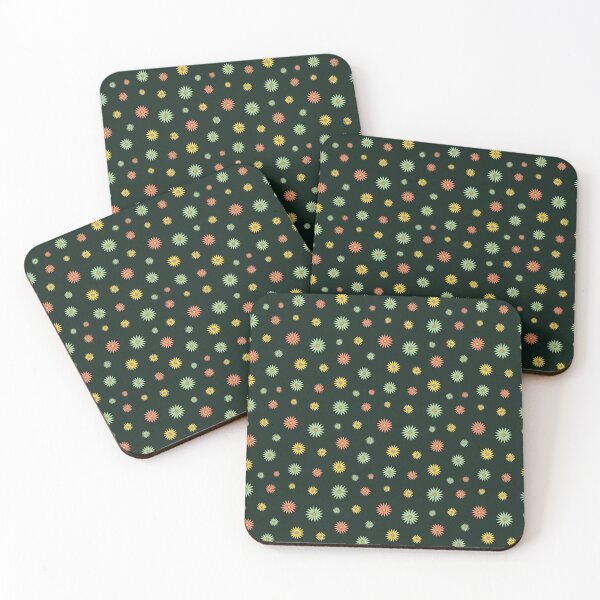 Item preview, Colorful daisies on dark green background pattern designed and sold by BLMcreations.