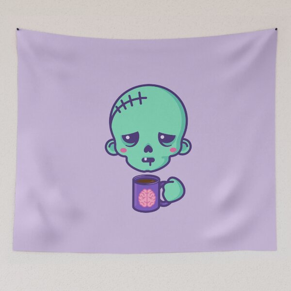 Item preview, Tired kawaii zombie with brains coffee cup designed and sold by SugarNBones.