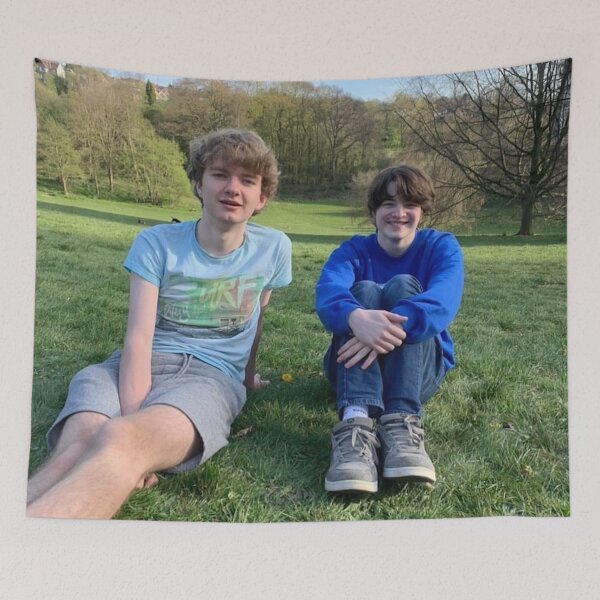 Item preview, Tommyinnit and Tubbo on the Grass designed and sold by chaoticvibes.