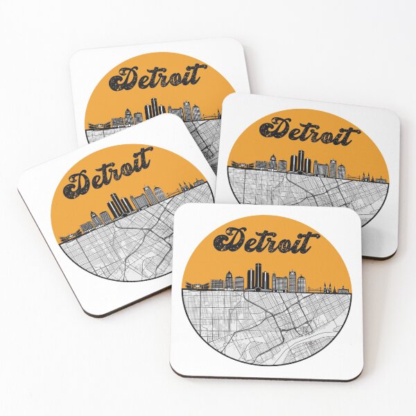 Item preview, Detroit City Skyline With Map Vintage designed and sold by KrisSidDesigns.