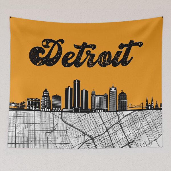 Item preview, Detroit City Skyline With Map Vintage designed and sold by KrisSidDesigns.