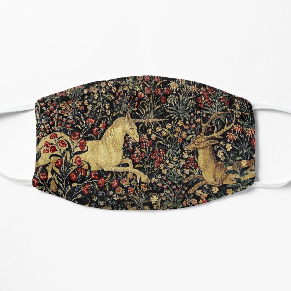 Medieval Unicorn Midnight Floral Tapestry Flat Mask