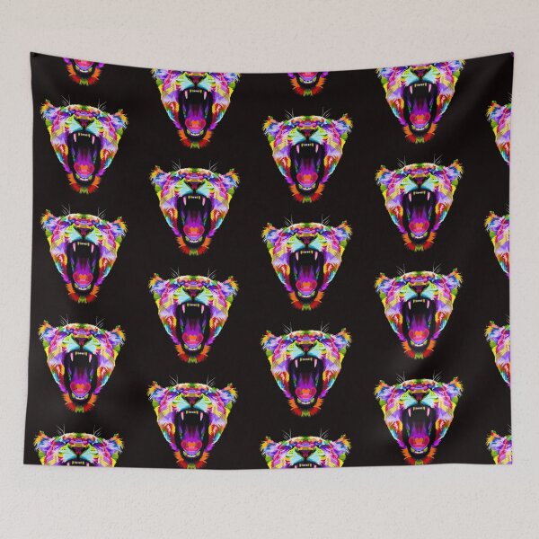 Item preview, Pop Art Style Angry Roaring Colorful Lioness artistic abstract designed and sold by WearWolfDesigns.