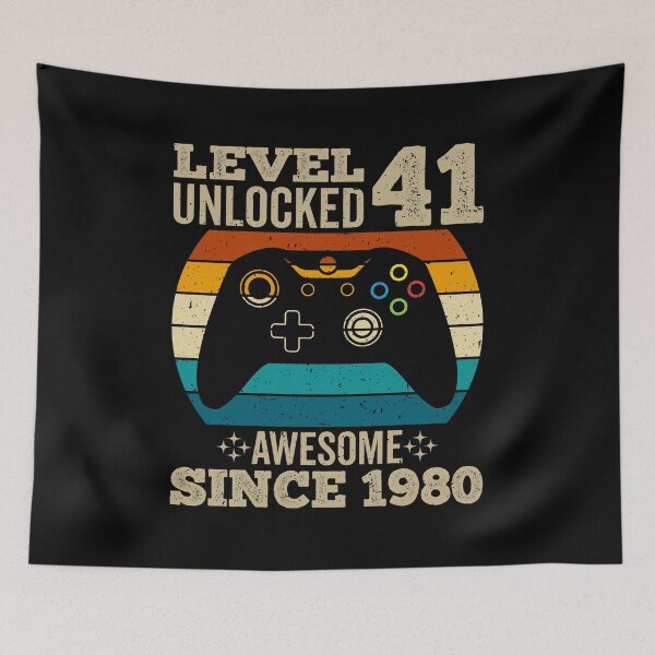 Item preview, level 41 unlocked awesome since 1980, vintage 1980 shirt, 41st birthday, 41st birthday ideas, gaming shirt, gaming birthday, birthday gamer designed and sold by T-DESIGNEDZ.