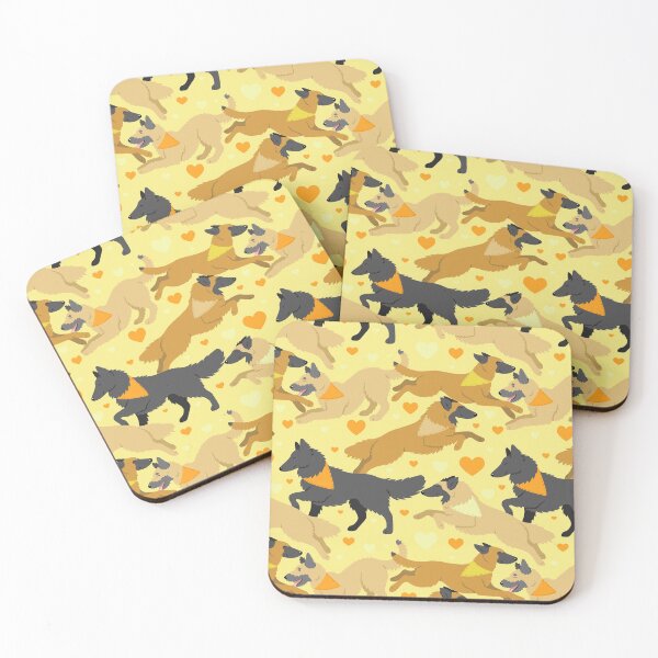 Item preview, Belgian Shepherd dogs in yellow designed and sold by animalartbyjess.