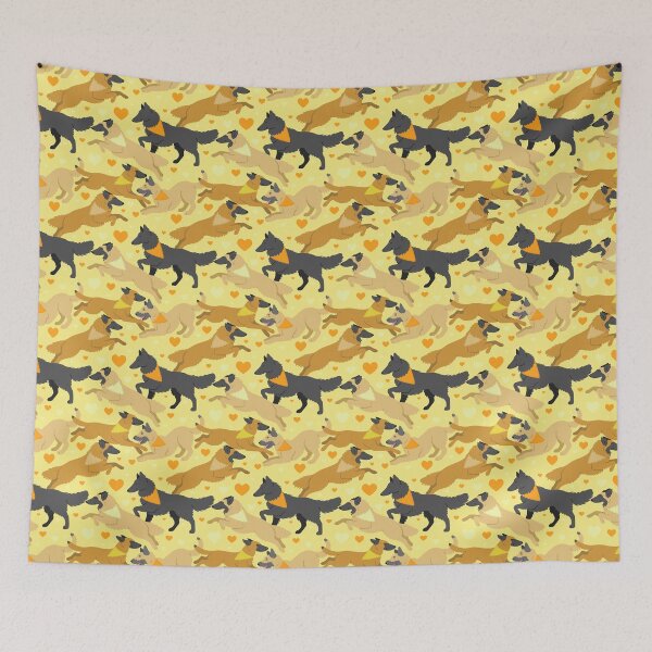 Item preview, Belgian Shepherd dogs in yellow designed and sold by animalartbyjess.