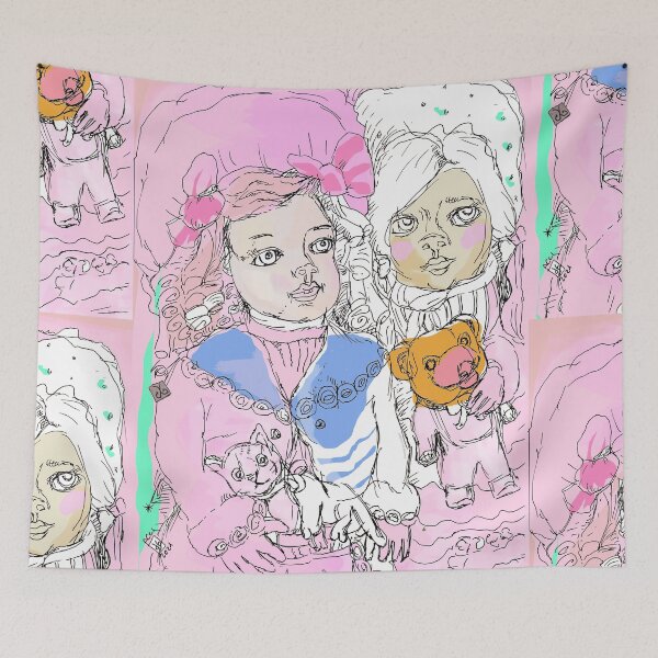 Item preview, Vintage Dolls With Animal Toys (Original Drawing by ACCI)  designed and sold by VanyssaGraphics.