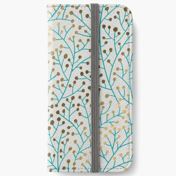 Turquoise & Gold Berry Branches iPhone Wallet