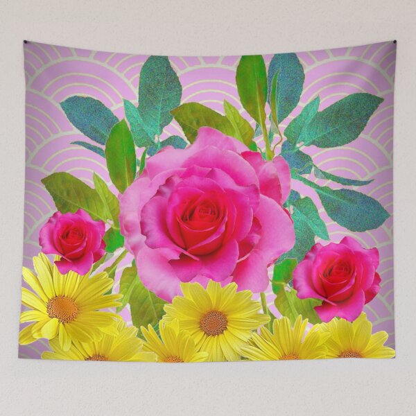 Item preview, PINK ROSES YELLOW DAISIES ABSTRACT PATTERNS ART,PINK ROSES YELLOW DAISIES ABSTRACT PATTERNS ART  designed and sold by sharlesart.