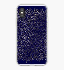 Gold Berry Branches on Navy iPhone Case