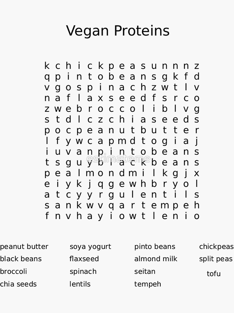 "Vegan Proteins word search" Sticker by estimateme Redbubble