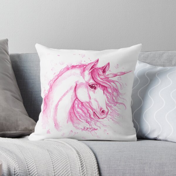 Unicorn face in pink Throw Pillow