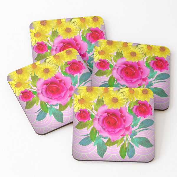 Item preview,  YELLOW DAISIES PINK ROSES ABSTRACT PATTERNS ART designed and sold by sharlesart.