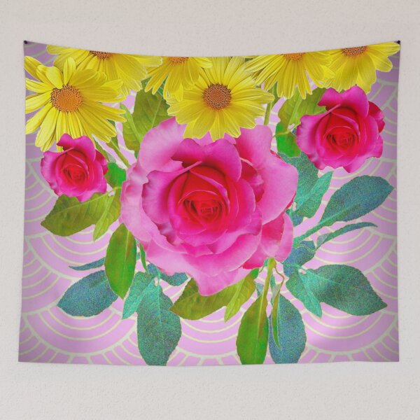 Item preview,  YELLOW DAISIES PINK ROSES ABSTRACT PATTERNS ART designed and sold by sharlesart.