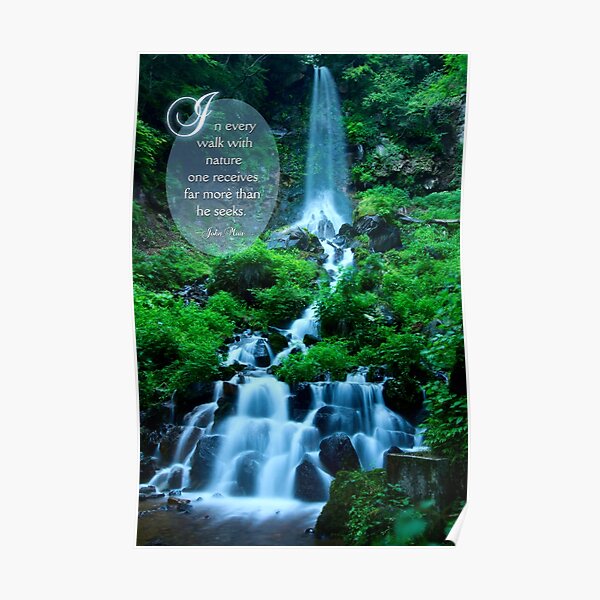 Walk with Nature Beautiful Waterfall Green Nature Poster