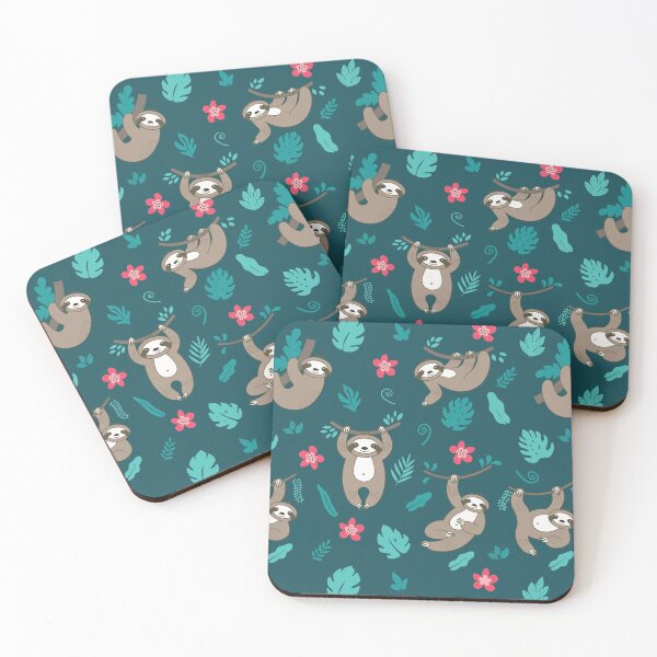 Item preview, Happy Sloth With Tropical Leaves Pattern designed and sold by KarolinaPaz.