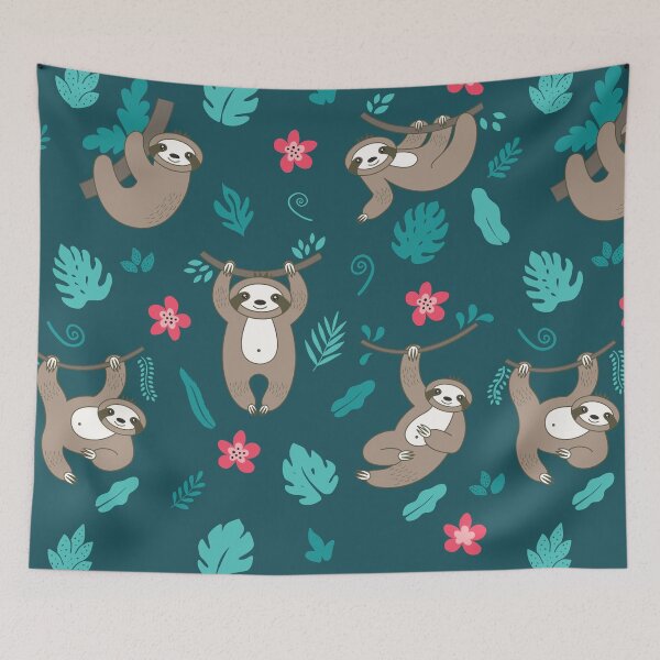 Item preview, Happy Sloth With Tropical Leaves Pattern designed and sold by KarolinaPaz.