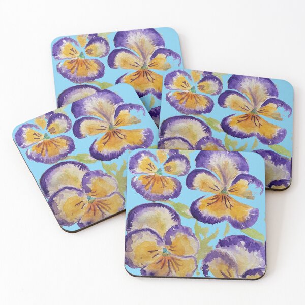 Item preview, Viola Watercolor Purple Floral Pattern on Baby Blue designed and sold by Sarah  Rajkotwala.