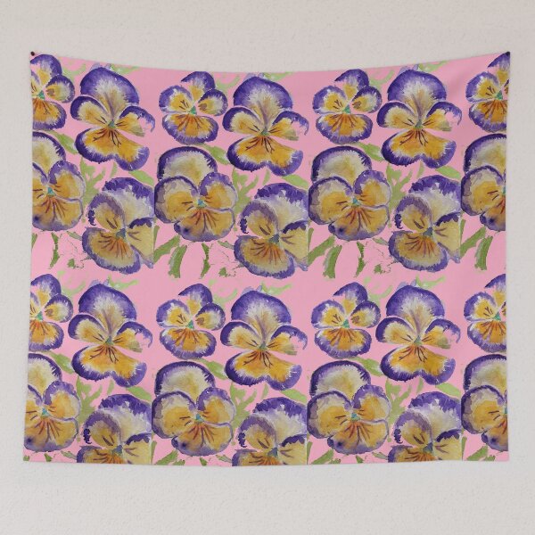 Item preview, Viola Watercolor Purple Floral Pattern on Pink Art designed and sold by Sarah  Rajkotwala.