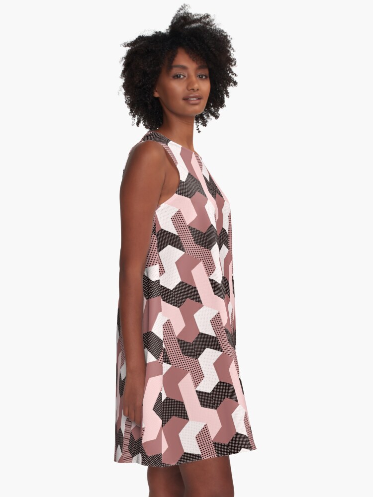 Smaller L shaped pattern in pink, red, white and black - Half-size | A-Line  Dress