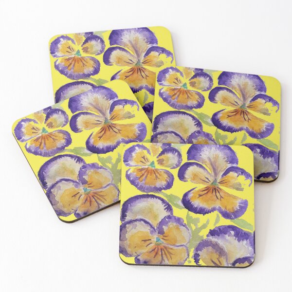 Item preview, Viola Watercolor Purple Floral Pattern on Yellow designed and sold by Sarah  Rajkotwala.
