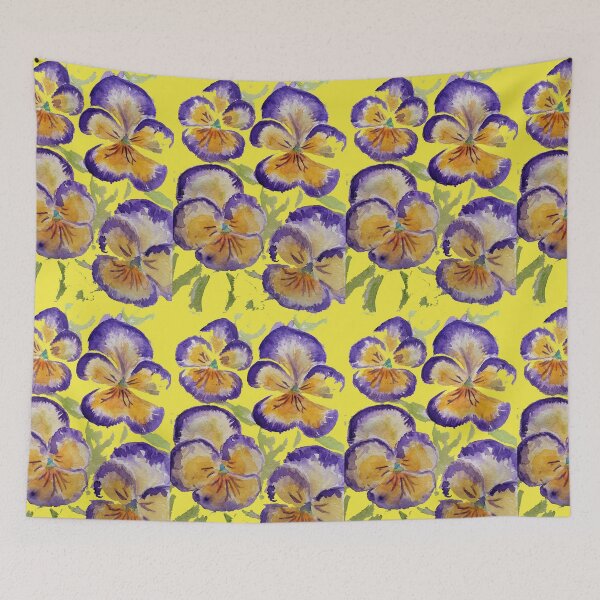 Item preview, Viola Watercolor Purple Floral Pattern on Yellow designed and sold by Sarah  Rajkotwala.