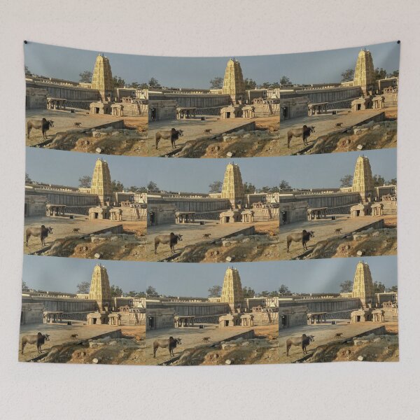 Item preview, Cow and dog in front of temple in Hampi, India designed and sold by opinion9.