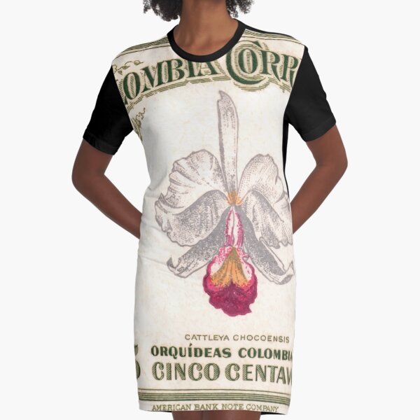 1947 Colombia Cattleya Chocoensisi Orchid Stamp Graphic T-Shirt Dress