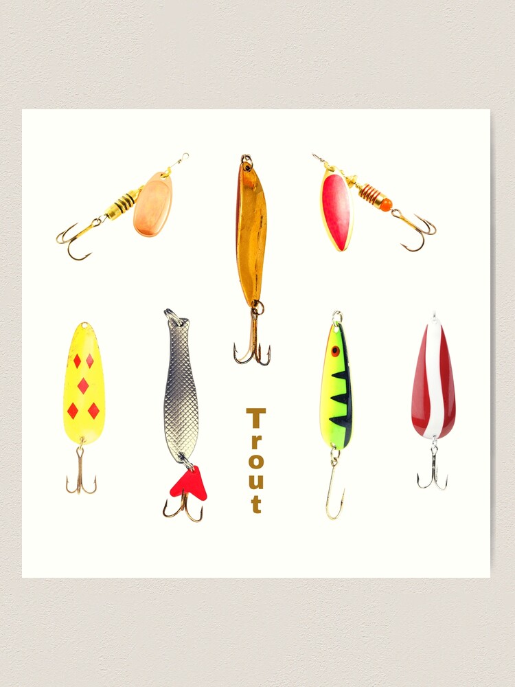 Trout Lures Sticker Pack Fishing Lake Stream Pond Angler Treble Hooks | Art  Print
