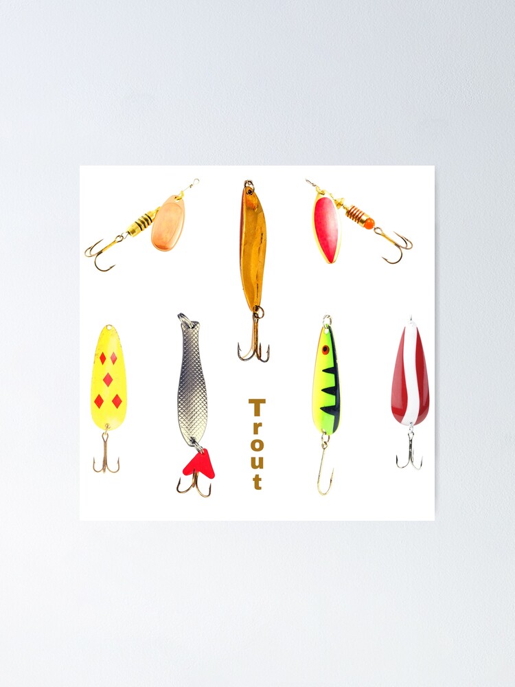 Trout Lures Sticker Pack Fishing Lake Stream Pond Angler Treble Hooks  Poster for Sale by CBCreations73